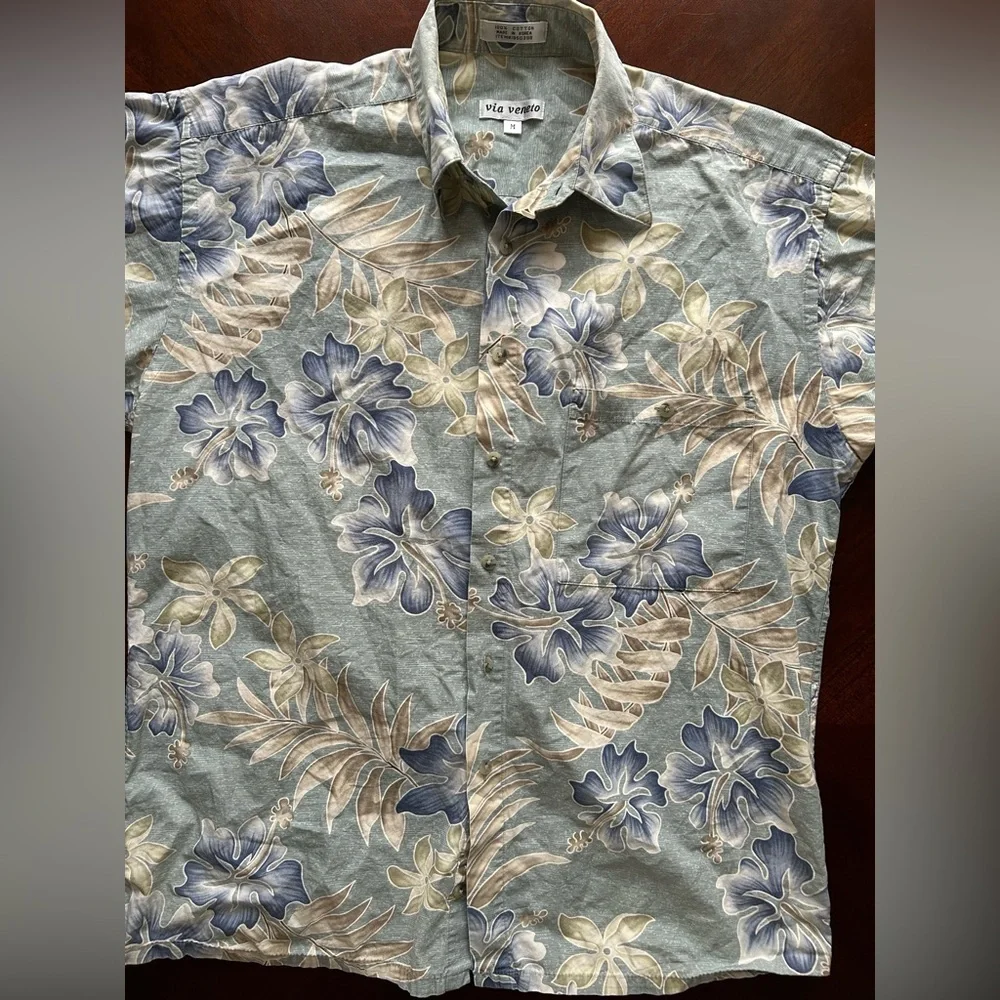 VIA VENETO Floral Blue and Beige Men's Shirt SIZE M 100% cotton - Picture 2 of 6